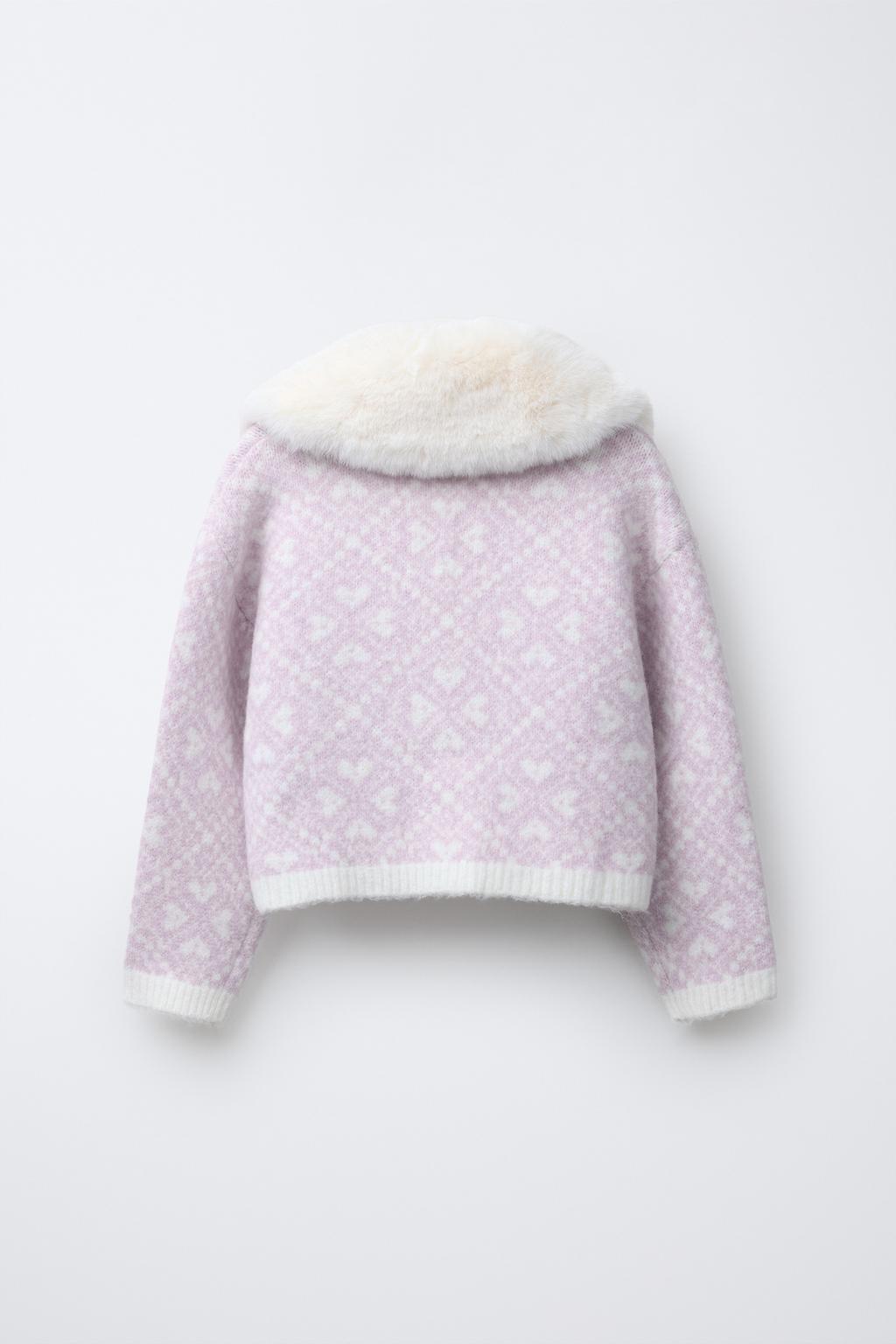 JACQUARD KNIT CARDIGAN WITH REMOVABLE FAUX FUR COLLAR - SKI COLLECTION