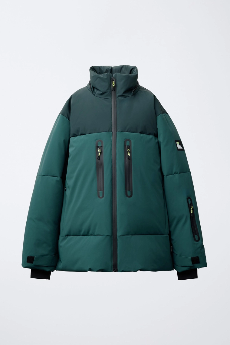 Пуховик с капюшоном и съемной подкладкой из пуха, водонепроницаемый и ветрозащитный, коллекция для катания на лыжах recco® system в стиле колор-блок