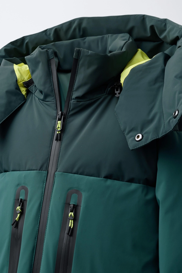 Пуховик с капюшоном и съемной подкладкой из пуха, водонепроницаемый и ветрозащитный, коллекция для катания на лыжах recco® system в стиле колор-блок