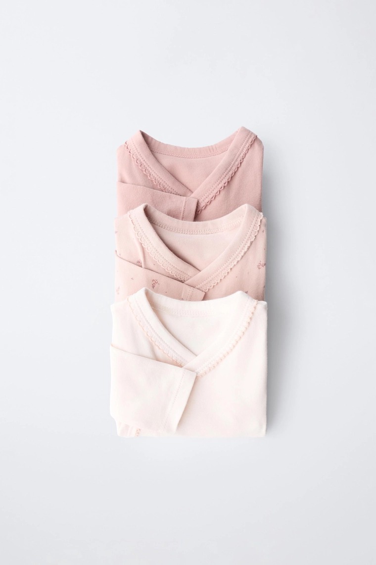 НАБОР ИЗ ТРЕХ БОДИ-КИМОНО С ЦВЕТОЧНЫМ ПРИНТОМ