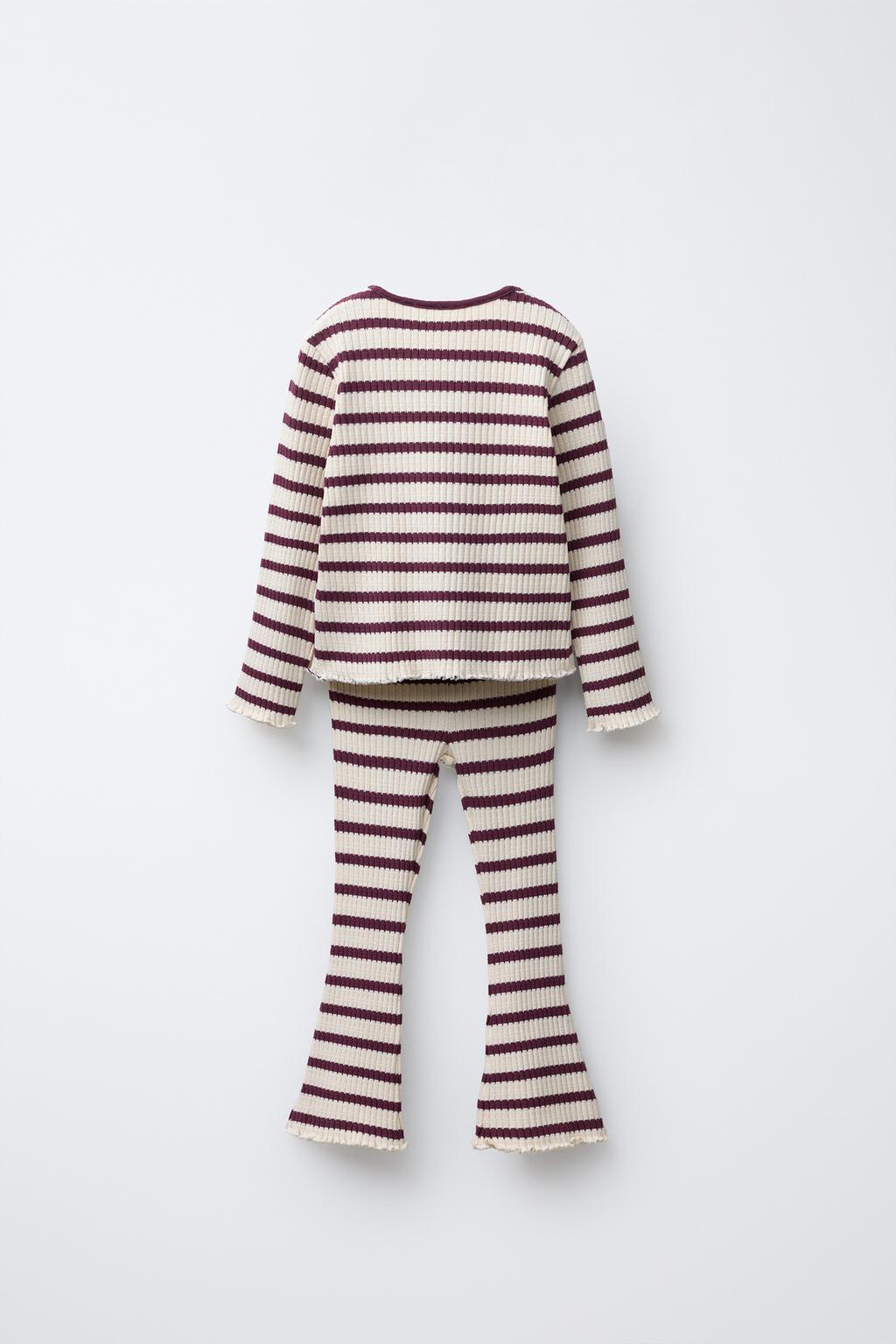 КОМПЛЕКТ ИЗ ФУТБОЛКИ И РАСКЛЕШЕННЫХ ЛЕГИНСОВ В РУБЧИК В ПОЛОСКУ