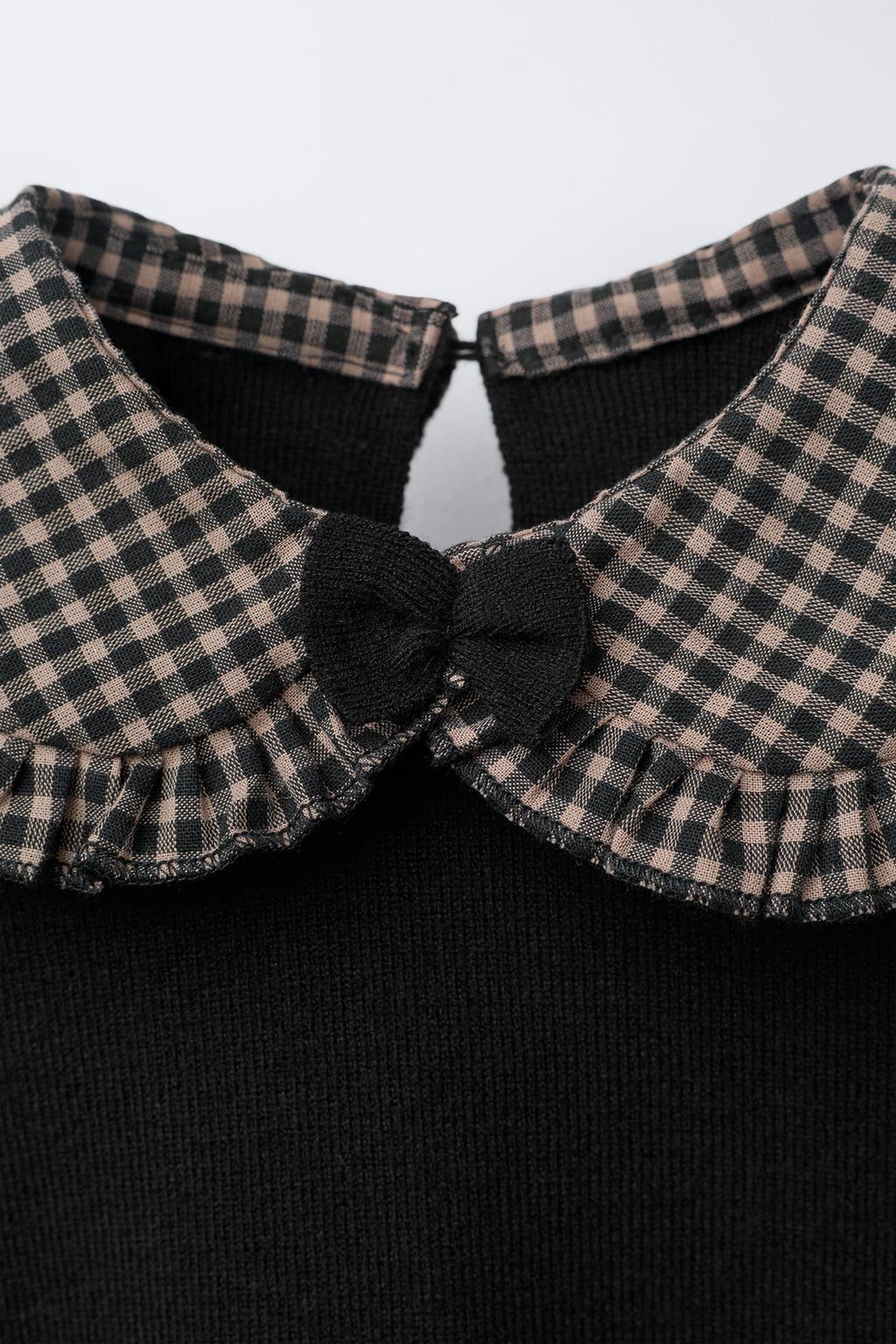 ВЯЗАНОЕ ПЛАТЬЕ С ВОРОТНИКОМ В КЛЕТКУ ВИШИ