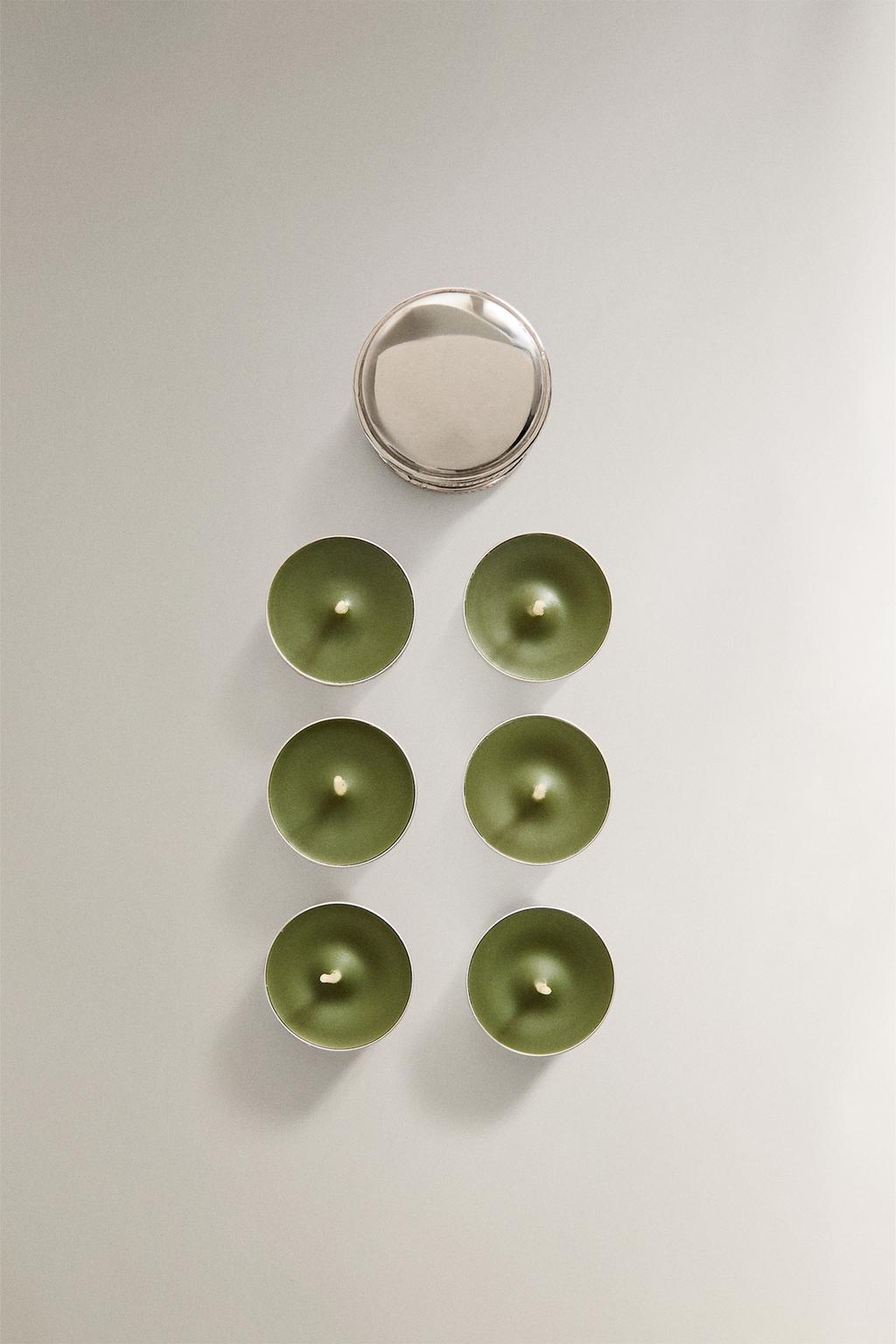 Набор биологически деградируемых чайных свечей с ароматом базилика и серебряной банкой