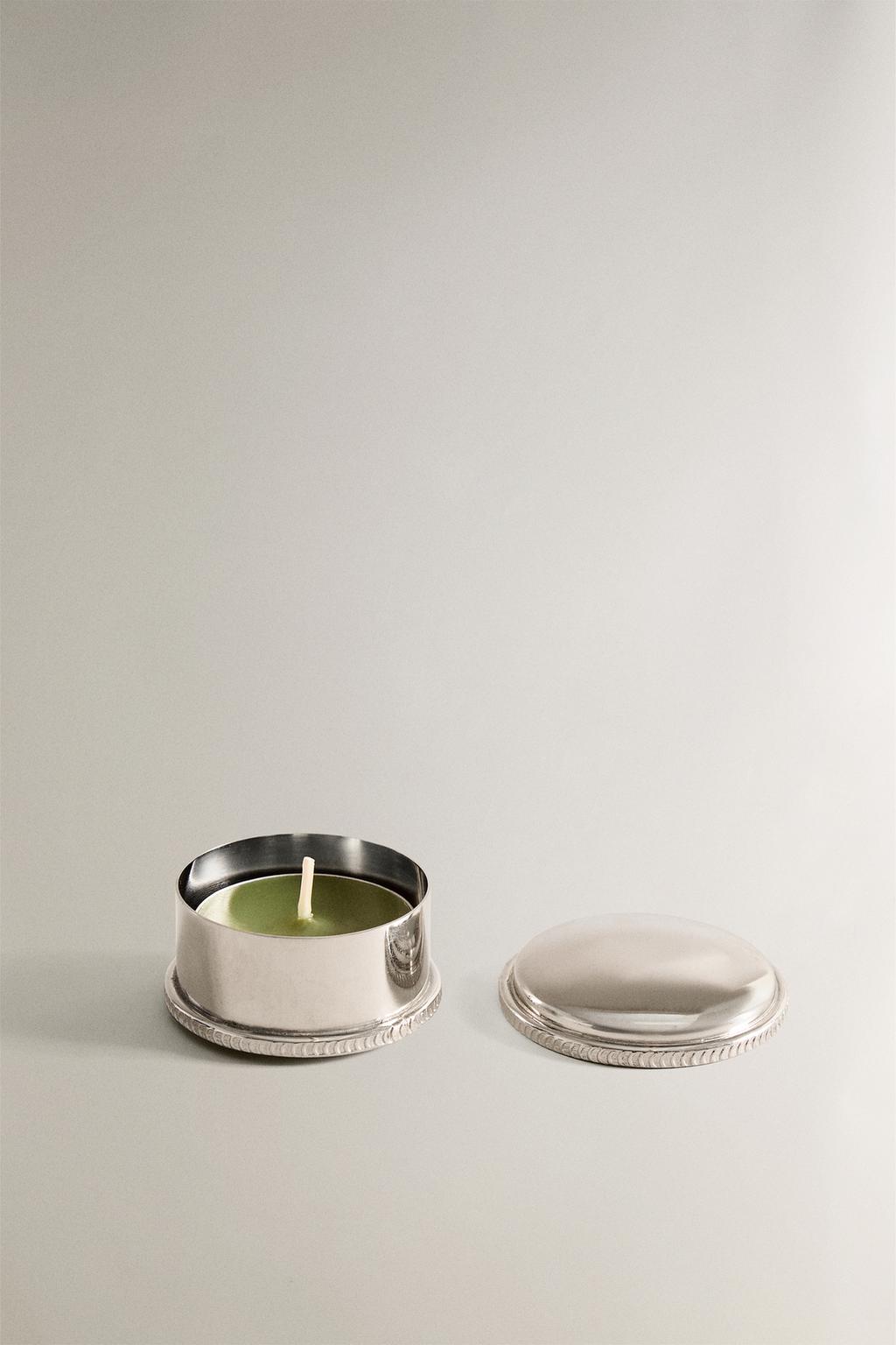 Набор биологически деградируемых чайных свечей с ароматом базилика и серебряной банкой