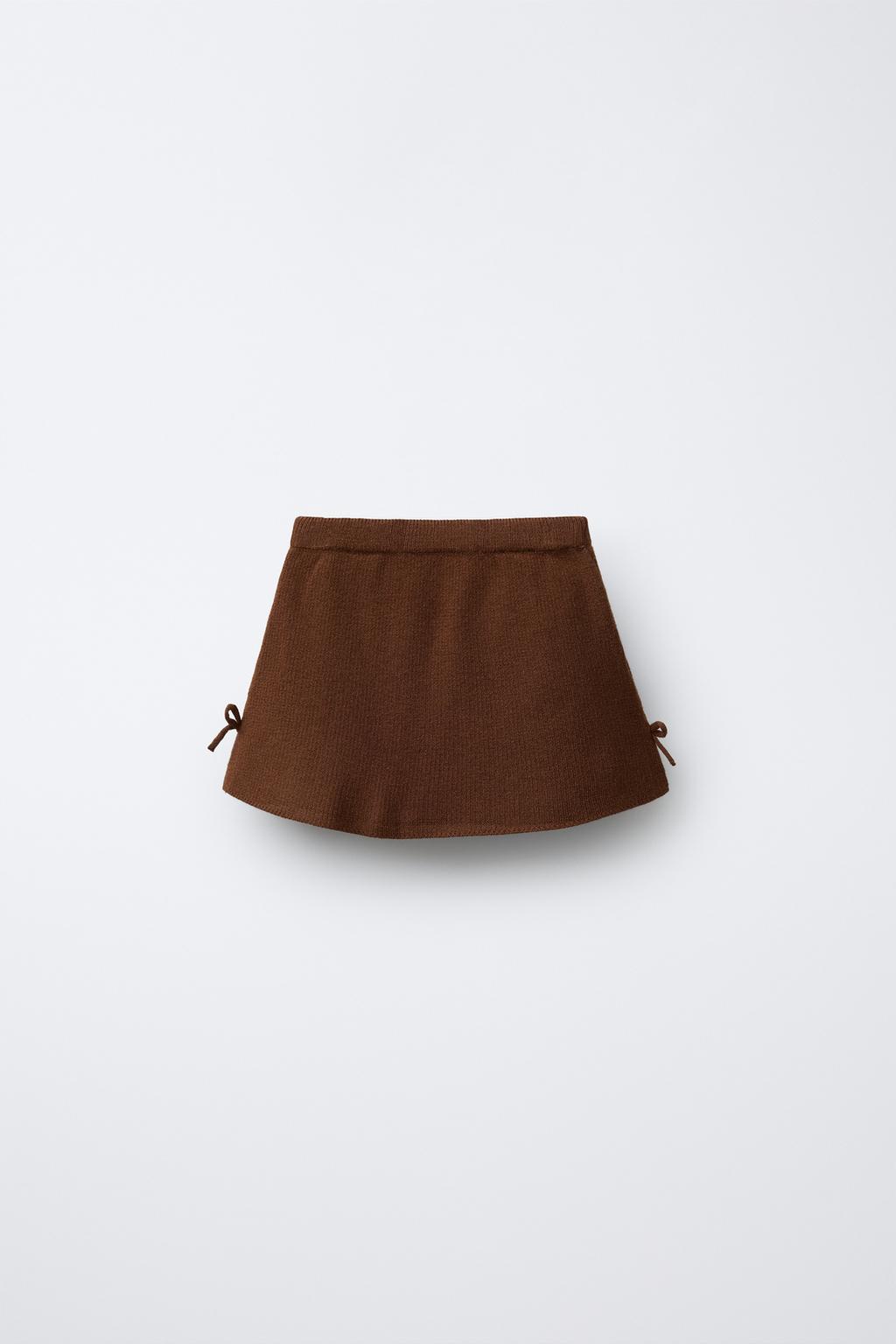 ТРИКОТАЖНАЯ ЮБКА СО СМЕСОВОЙ ШЕРСТЬЮ И БАНТАМИ