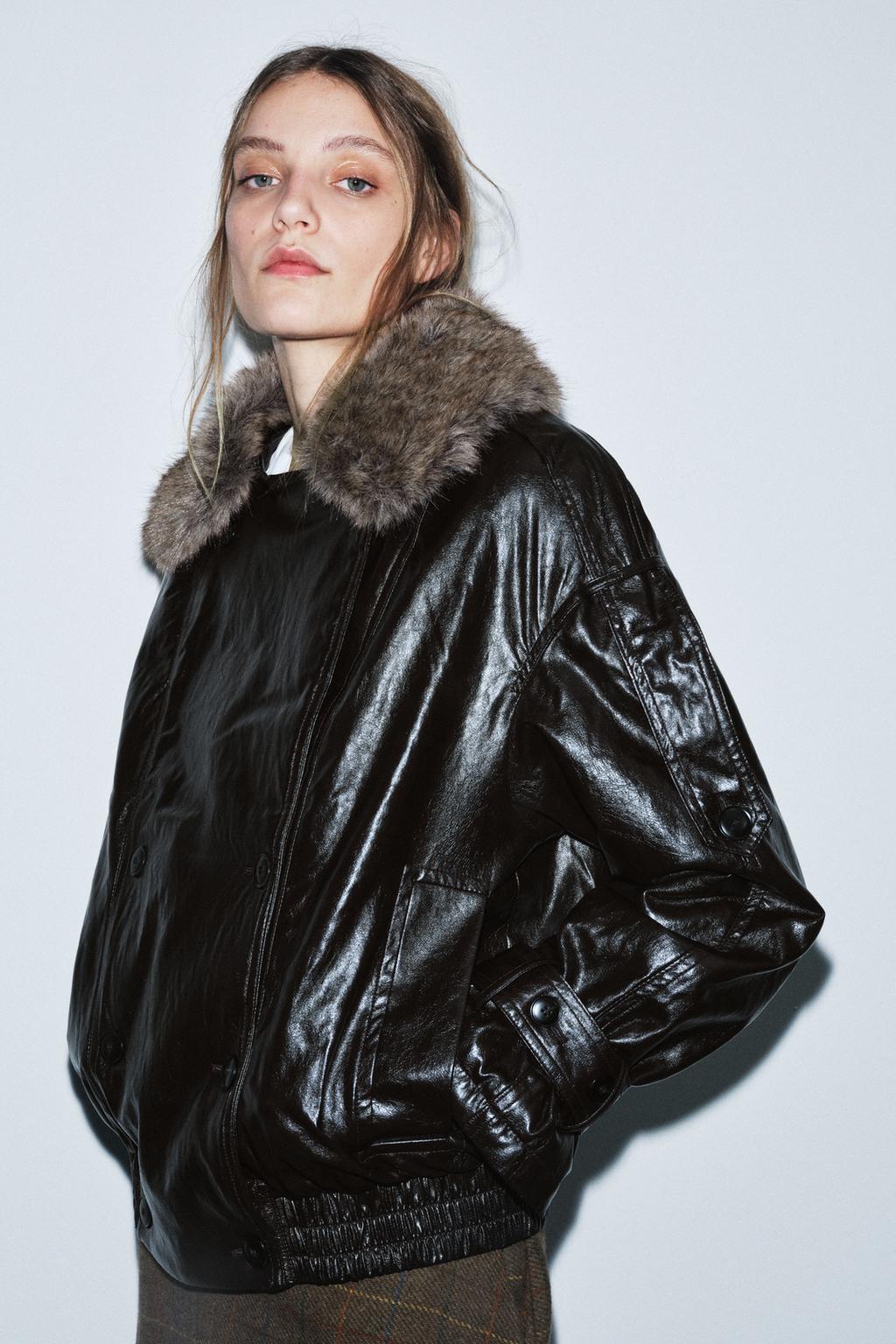 БЛЕСТЯЩАЯ КУРТКА С ВОРОТНИКОМ ИЗ ИСКУССТВЕННОГО МЕХА — ZW COLLECTION