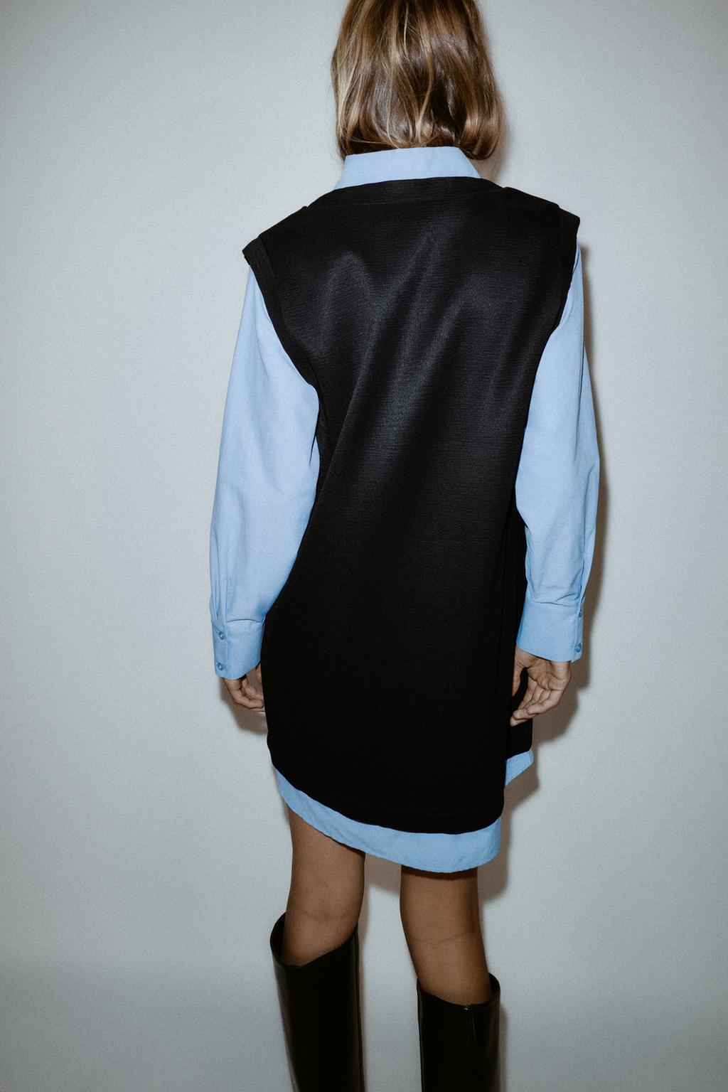 МИНИ-ПЛАТЬЕ С КОМБИНИРОВАННЫМ ПОПЛИНОМ