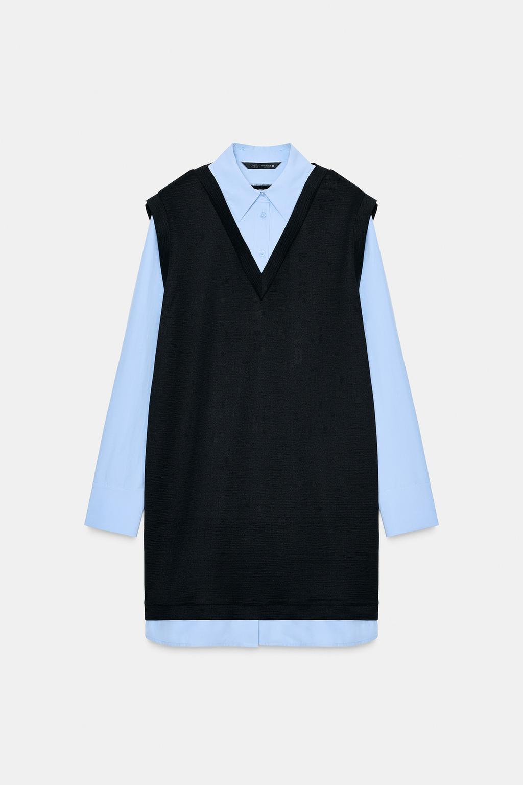 МИНИ-ПЛАТЬЕ С КОМБИНИРОВАННЫМ ПОПЛИНОМ