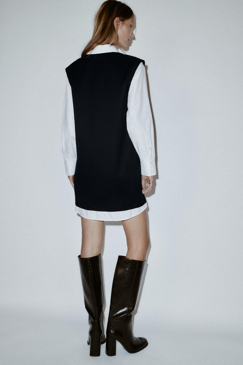 Платье мини из поплина с комбинированными деталями