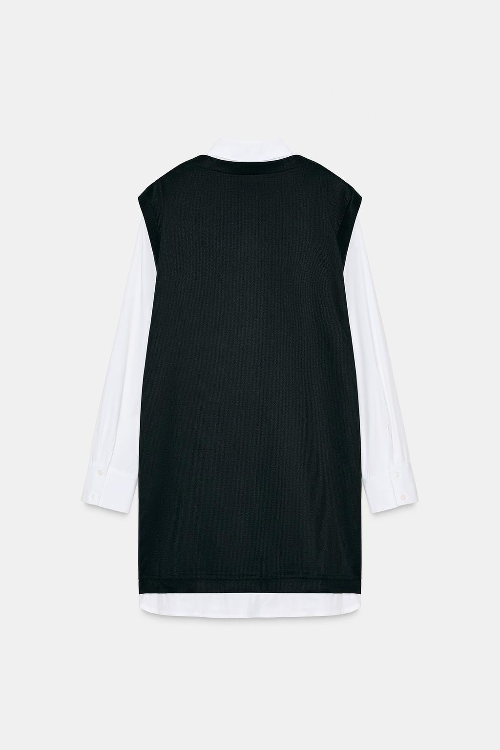 Платье мини из поплина с комбинированными деталями