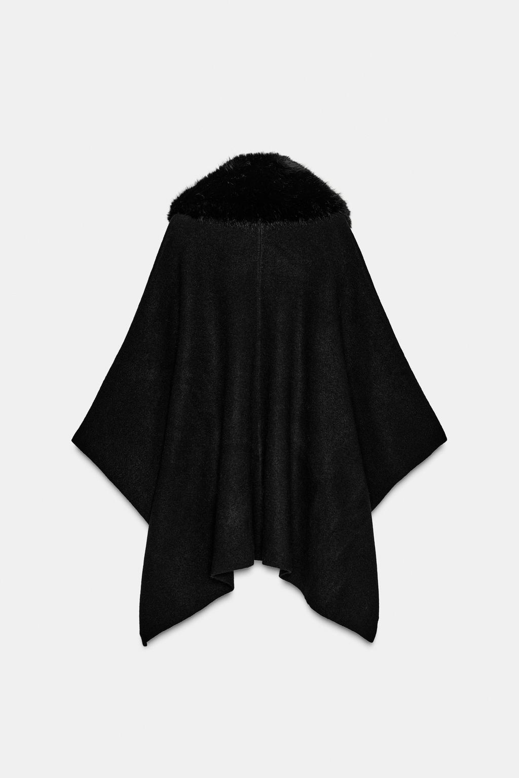 ТРИКОТАЖНАЯ НАКИДКА С МЕХОВЫМ ВОРОТНИКОМ