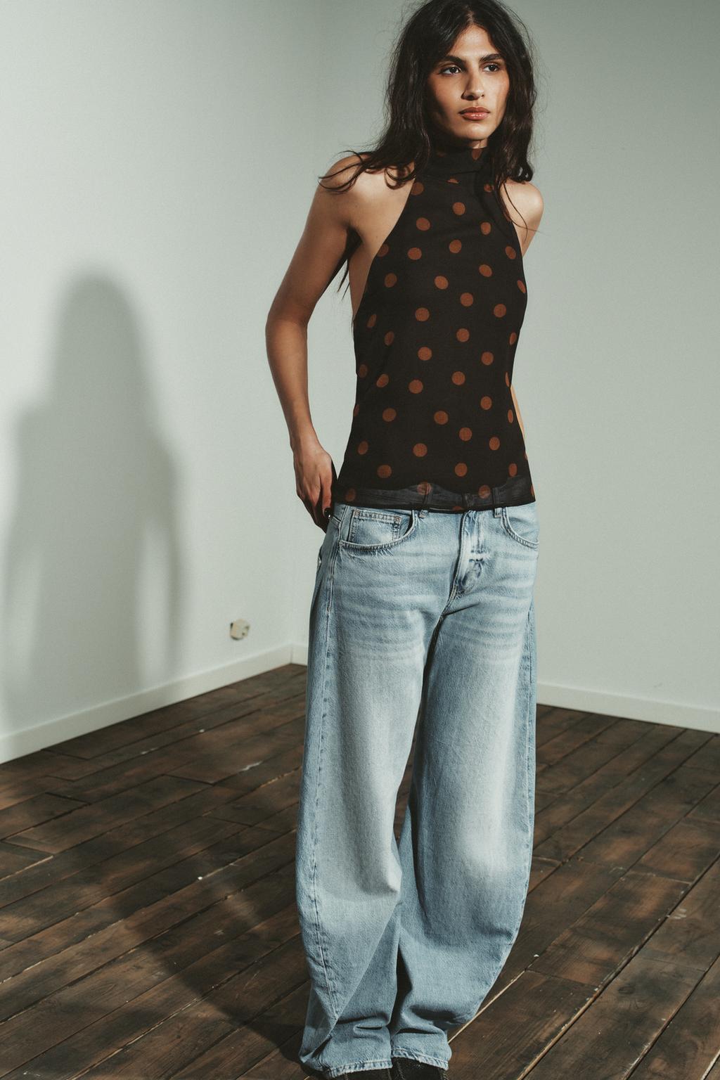 ТОП ИЗ ЖОРЖЕТА С ГОРЛОВИНОЙ ХАЛТЕР В ГОРОШЕК