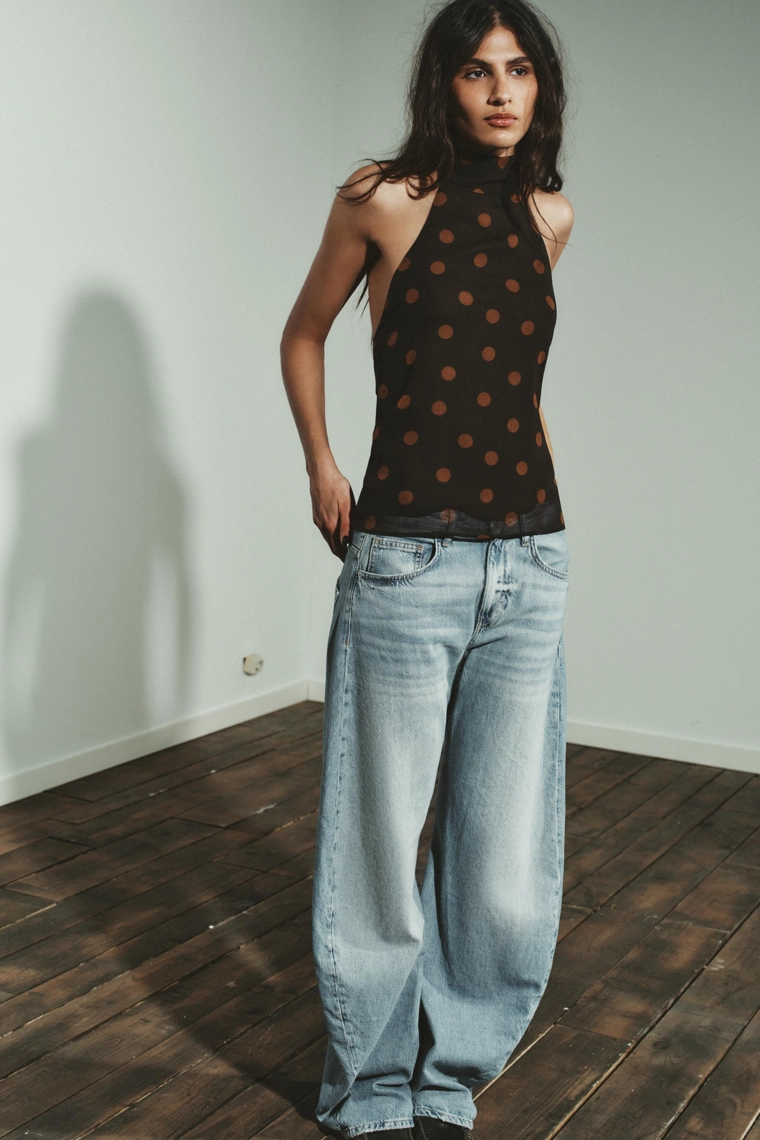 ТОП ИЗ ЖОРЖЕТА С ГОРЛОВИНОЙ ХАЛТЕР В ГОРОШЕК