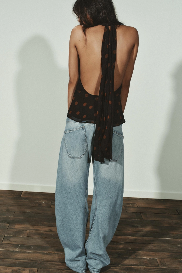 ТОП ИЗ ЖОРЖЕТА С ГОРЛОВИНОЙ ХАЛТЕР В ГОРОШЕК