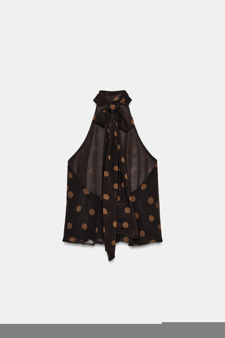 ТОП ИЗ ЖОРЖЕТА С ГОРЛОВИНОЙ ХАЛТЕР В ГОРОШЕК