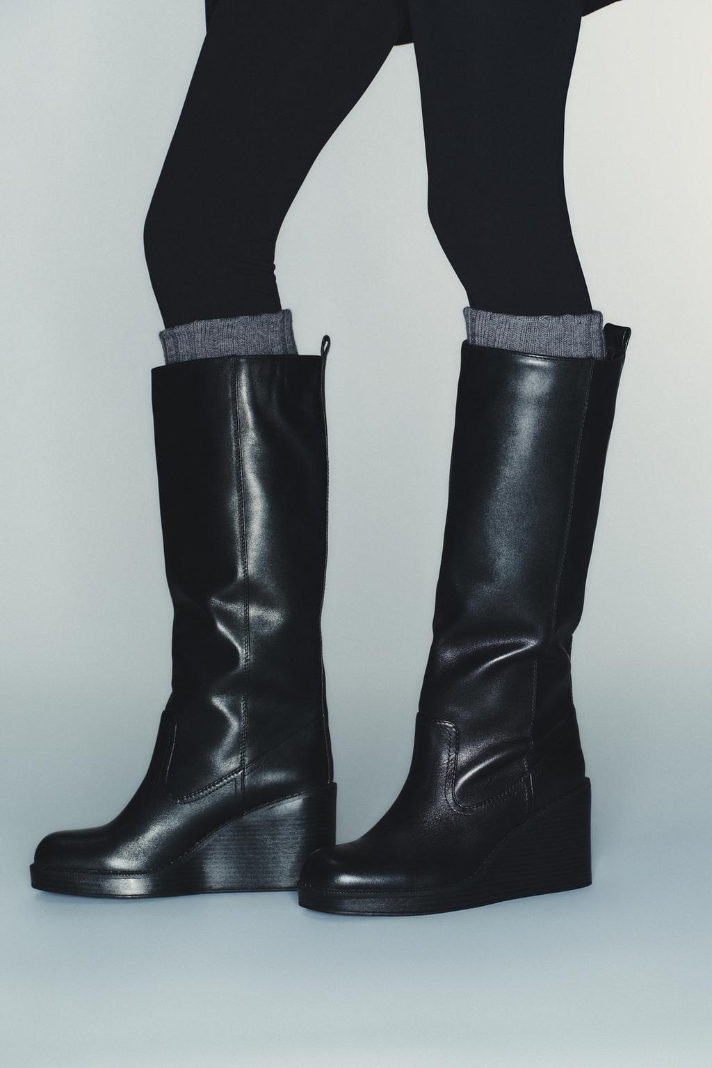 КОЖАНЫЕ САПОГИ НА ТАНКЕТКЕ WATER REPELLENT