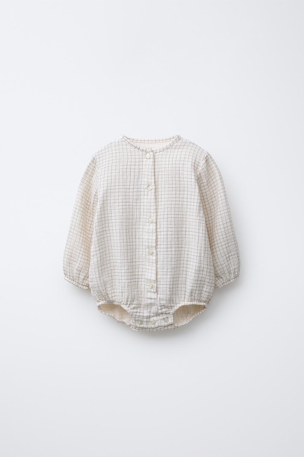 Боди из хлопкового газа с клетчатым принтом
