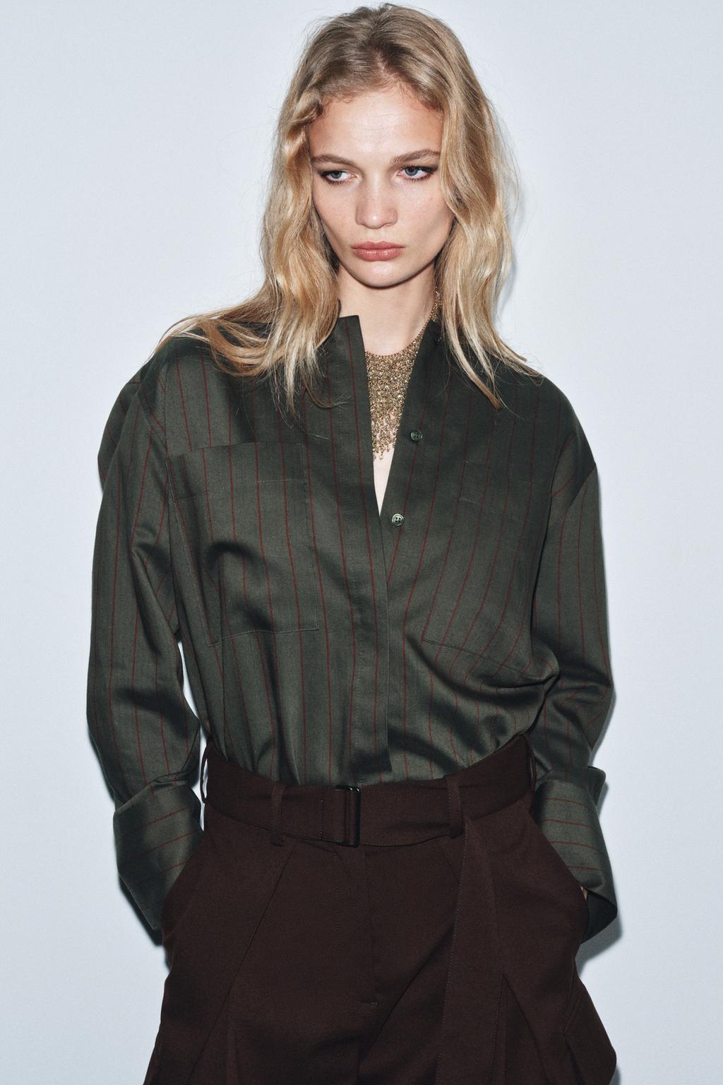 РУБАШКА В ПОЛОСКУ С ВОРОТНИКОМ-СТОЙКОЙ — ZW COLLECTION