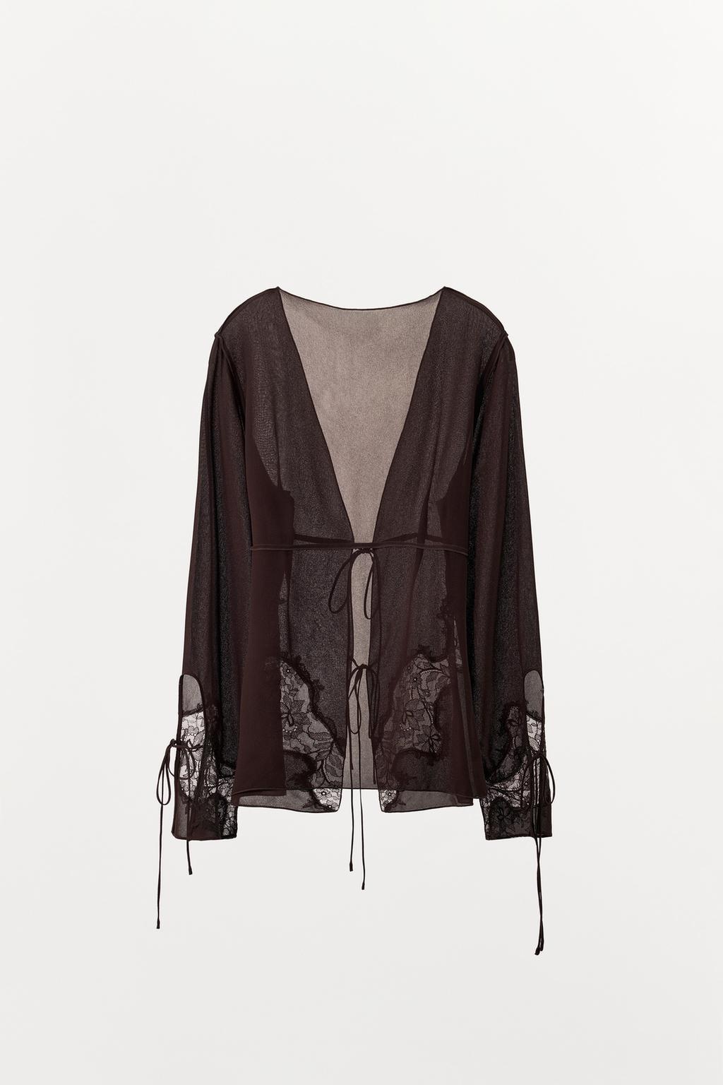 РУБАШКА ИЗ ЖОРЖЕТА, КРУЖЕВА И ЗАВЯЗОК