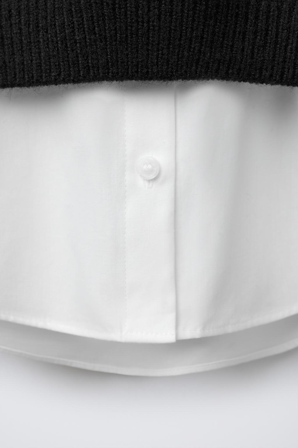 ОДНОТОННАЯ РУБАШКА С ТРИКОТАЖНЫМ ЖИЛЕТОМ И ЖЕМЧУГОМ