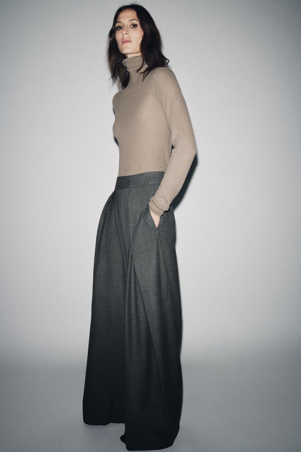 БРЮКИ WIDE LEG В ПОЛОСКУ С ЗАЩИПАМИ — ZW COLLECTION