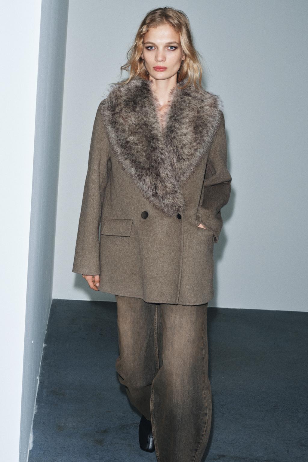 Шерстяной пиджак с отстёгивающимся воротником с искусственным мехом zw collection