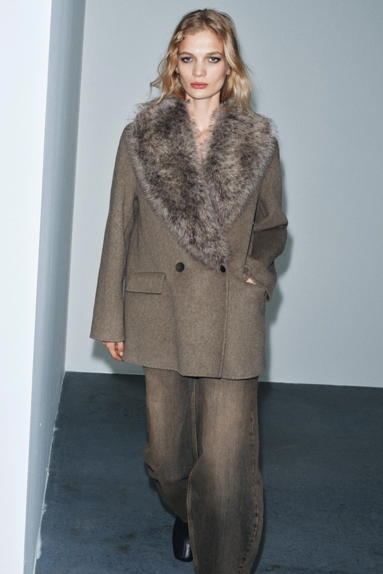 Шерстяной пиджак с отстёгивающимся воротником с искусственным мехом zw collection