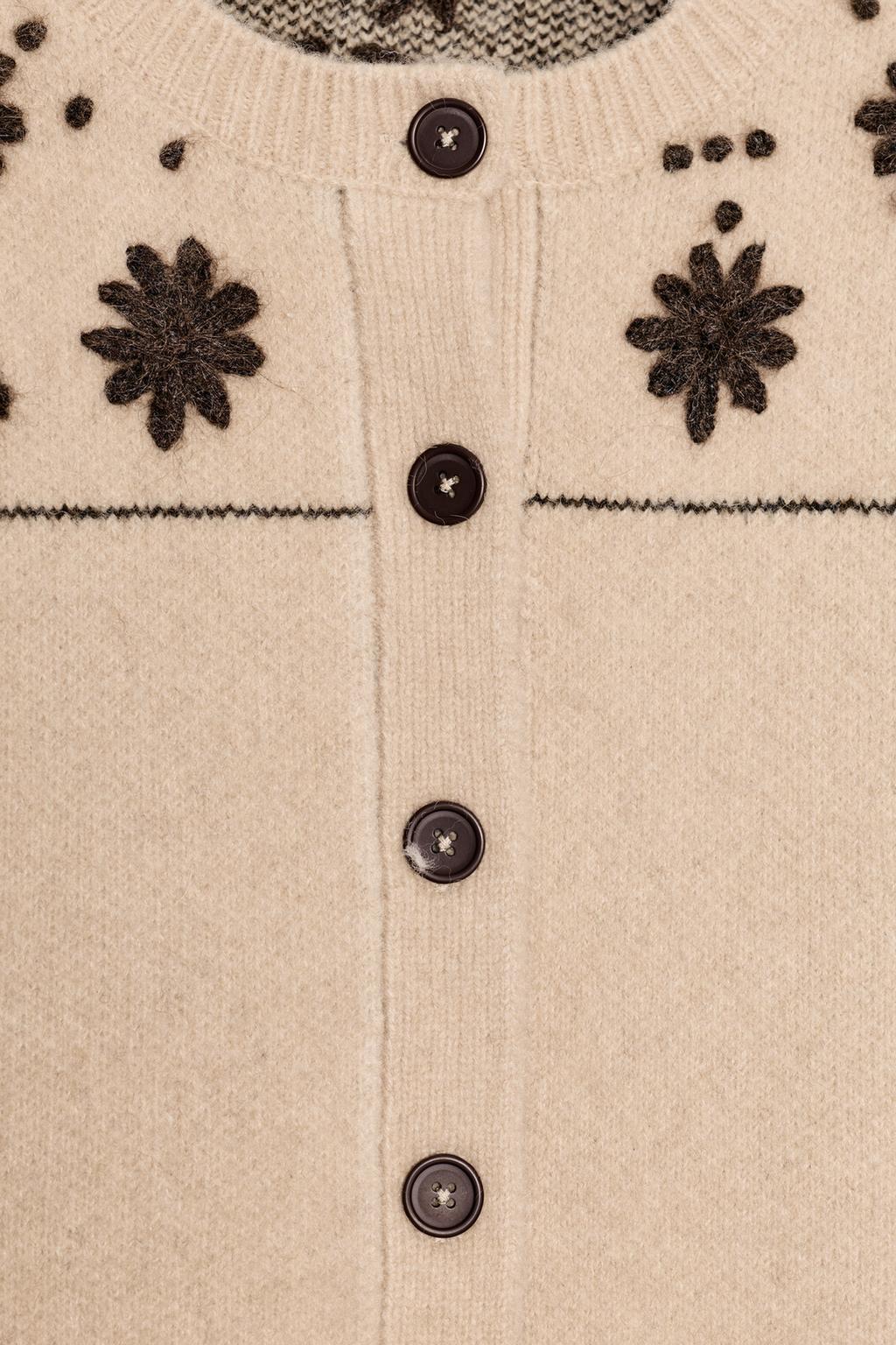 КУРТКА ИЗ ШЕРСТИ С ВЫШИВКОЙ В ВИДЕ ЦВЕТОВ И ПОЯСОМ