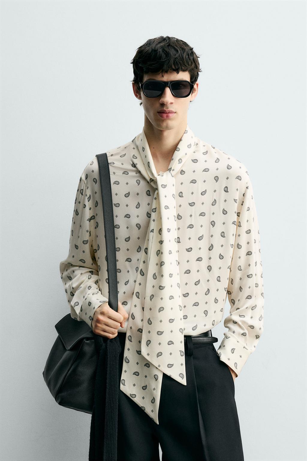 РУБАШКА С ПРИНТОМ «ПЕЙСЛИ» И БАНТОМ