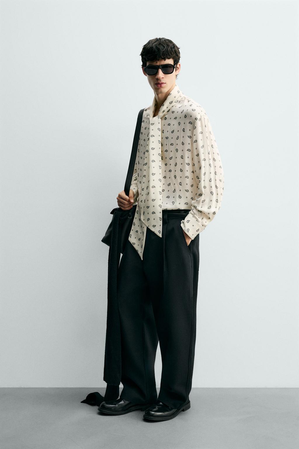 РУБАШКА С ПРИНТОМ «ПЕЙСЛИ» И БАНТОМ