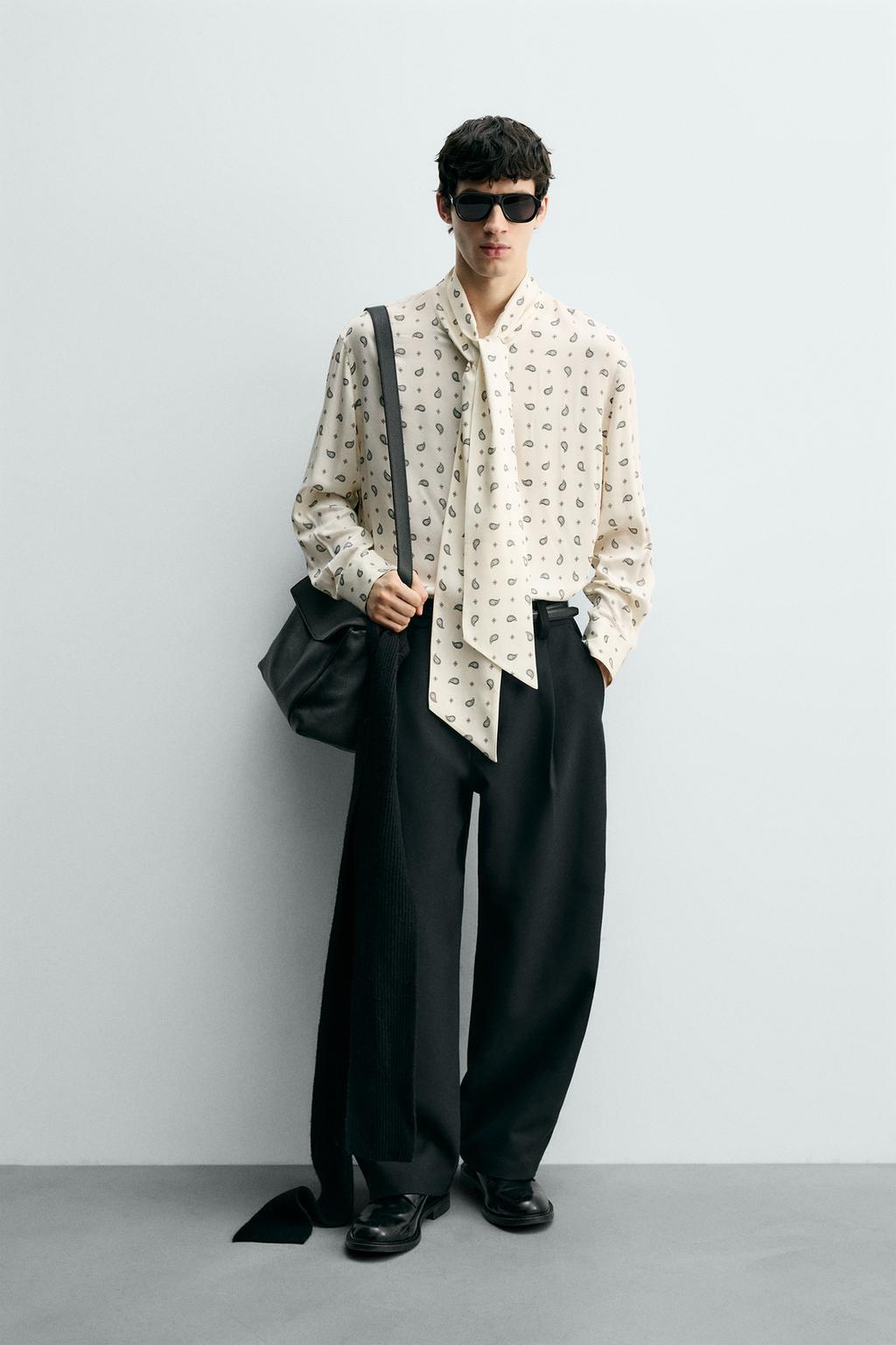 РУБАШКА С ПРИНТОМ «ПЕЙСЛИ» И БАНТОМ