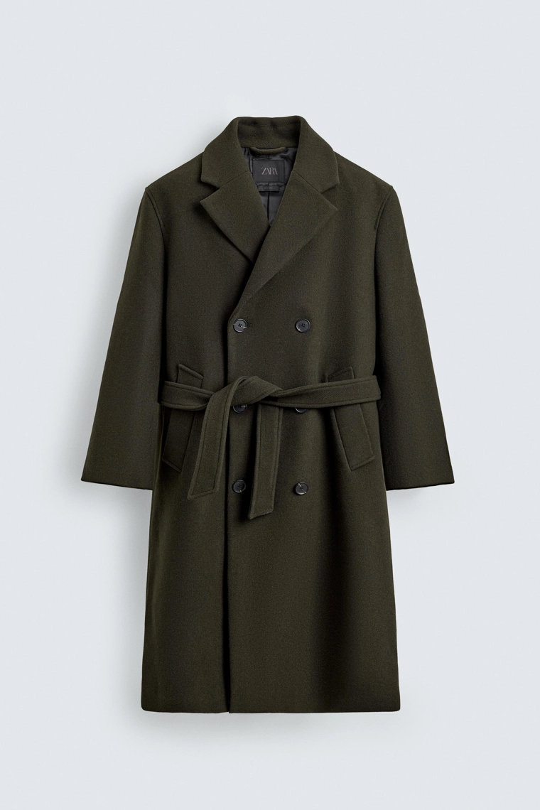 ДВУБОРТНОЕ ПАЛЬТО ИЗ СМЕСОВОЙ ШЕРСТИ С ПОЯСОМ