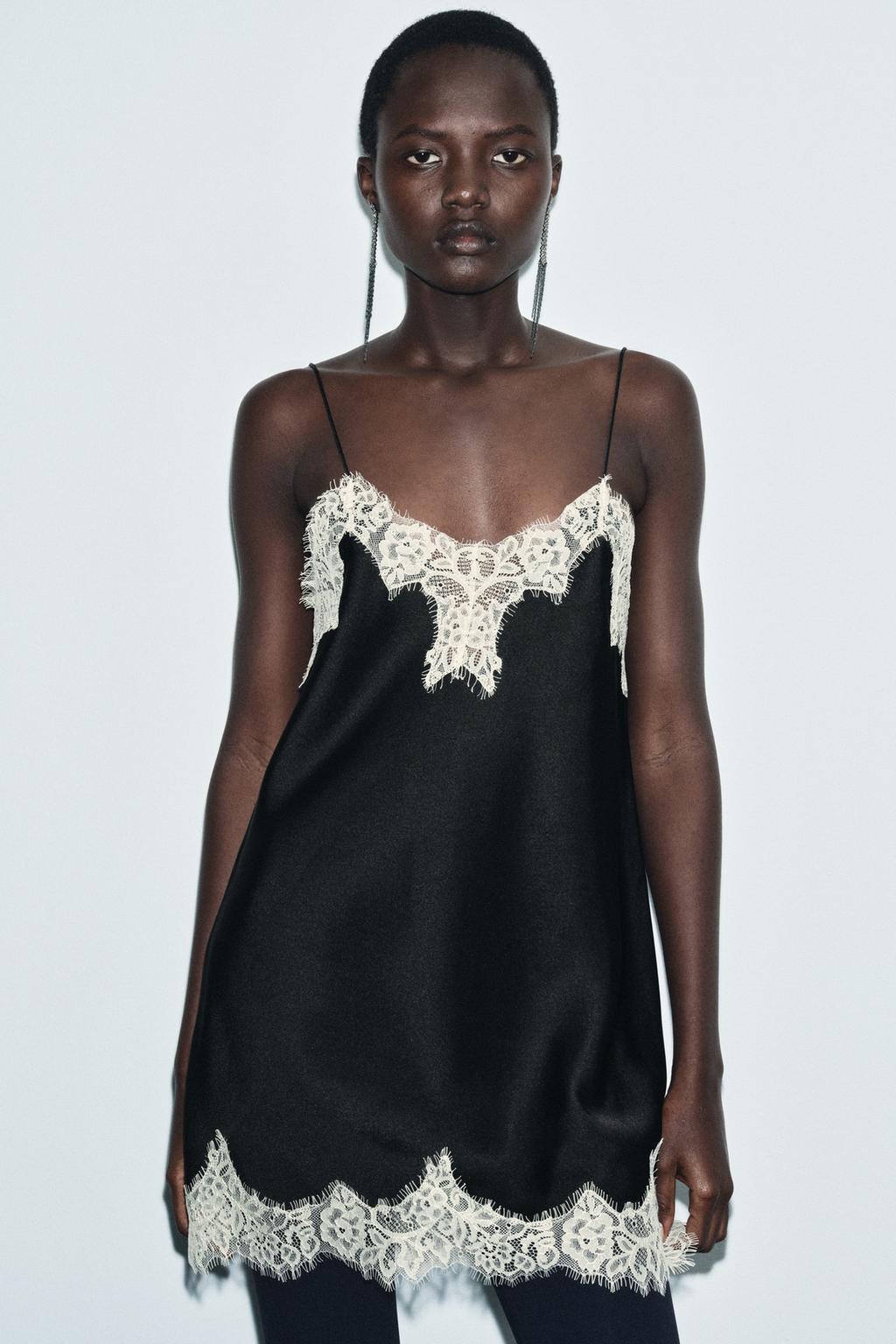 АТЛАСНЫЙ ТОП С КОНТРАСТНЫМ КРУЖЕВОМ — ZW COLLECTION