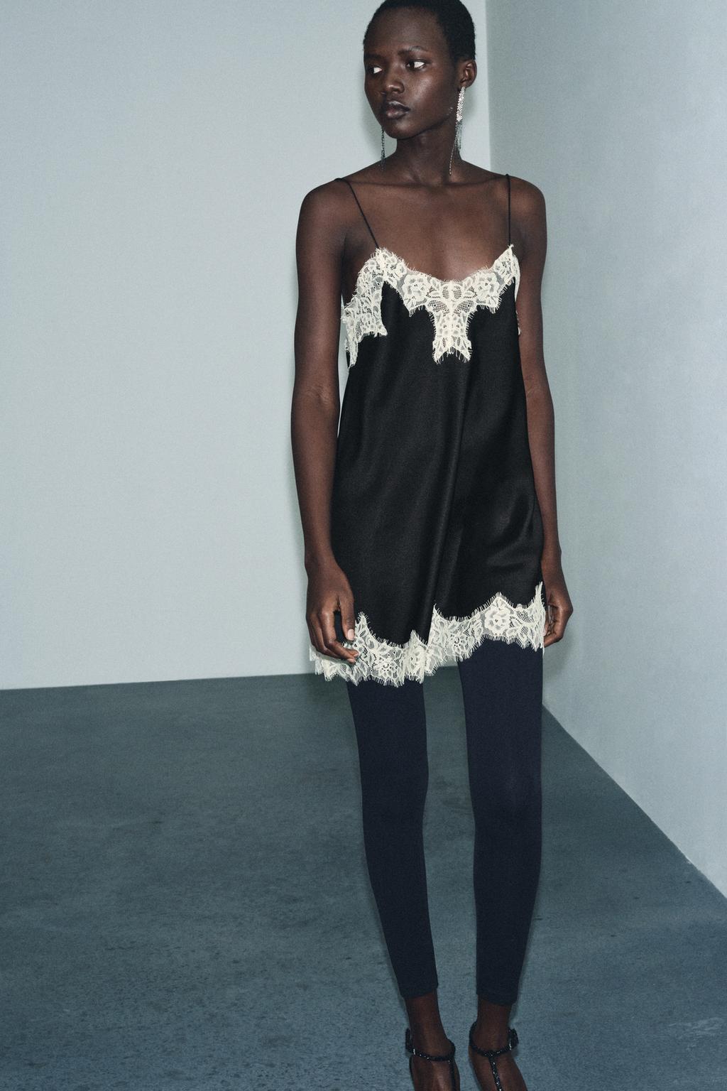 АТЛАСНЫЙ ТОП С КОНТРАСТНЫМ КРУЖЕВОМ — ZW COLLECTION