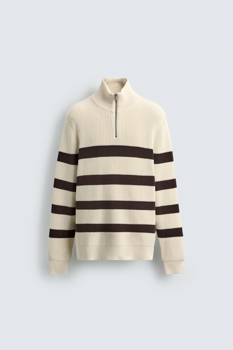 ВЯЗАНЫЙ ДЖЕМПЕР С ЖЕМЧУЖНЫМ УЗОРОМ И МОЛНИЕЙ