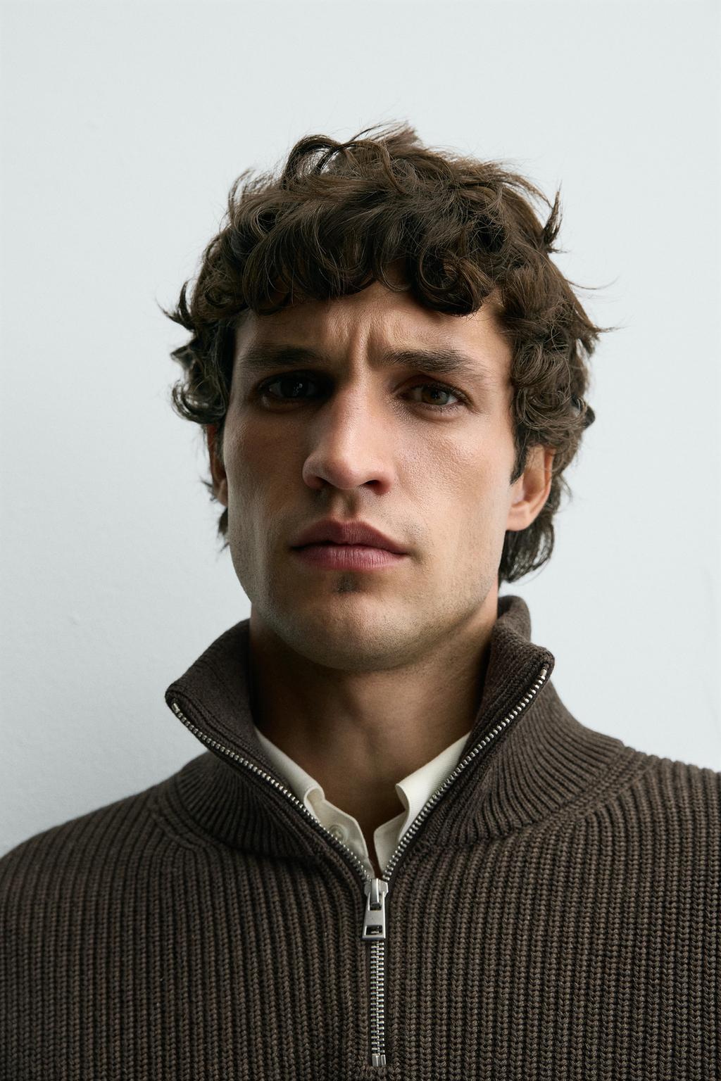 СВИТЕР ИЗ ХЛОПКА С МОЛНИЕЙ НА ГОРЛОВИНЕ И ЖЕМЧУЖНЫМ УЗОРОМ