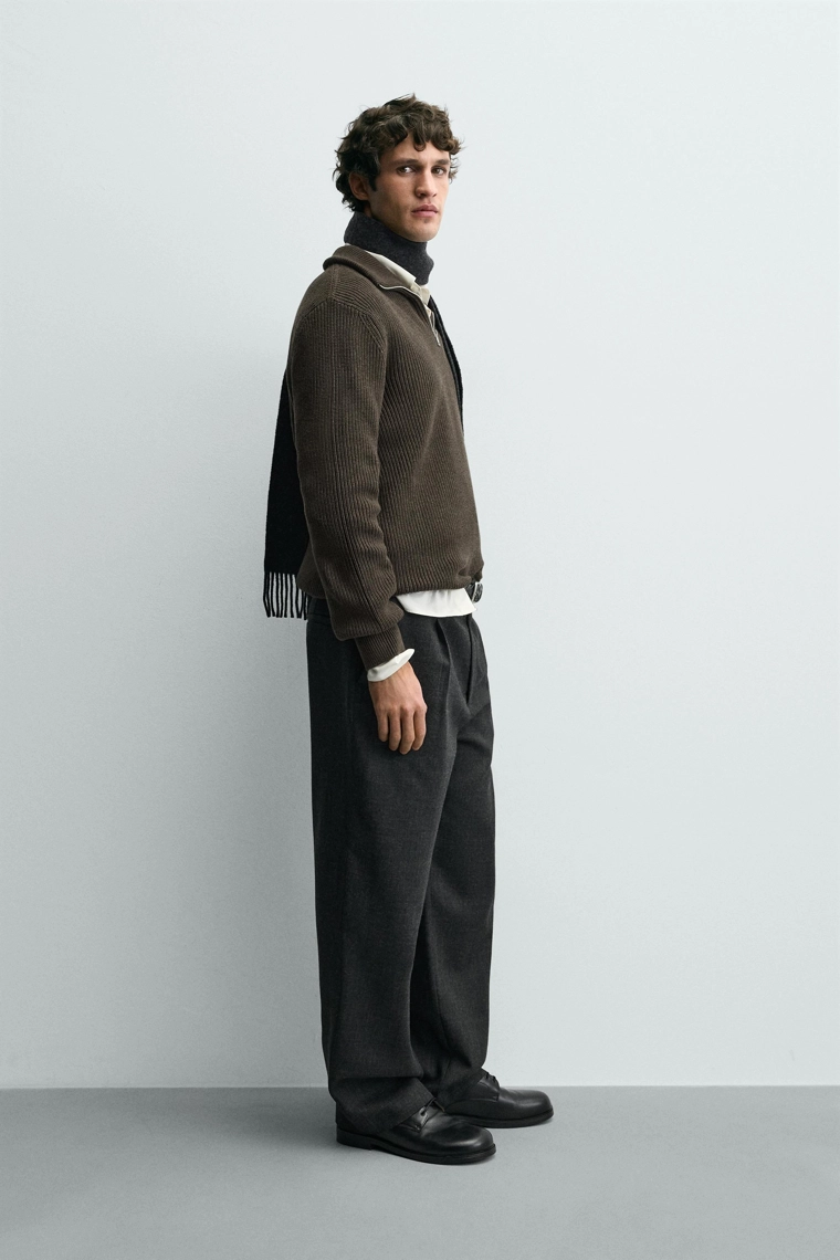 СВИТЕР ИЗ ХЛОПКА С МОЛНИЕЙ НА ГОРЛОВИНЕ И ЖЕМЧУЖНЫМ УЗОРОМ