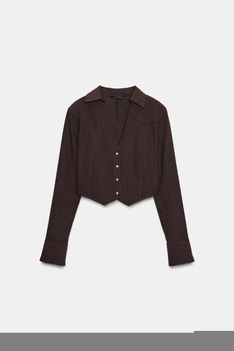 УКОРОЧЕННАЯ РУБАШКА В ПОЛОСКУ С ПОДПЛЕЧНИКАМИ