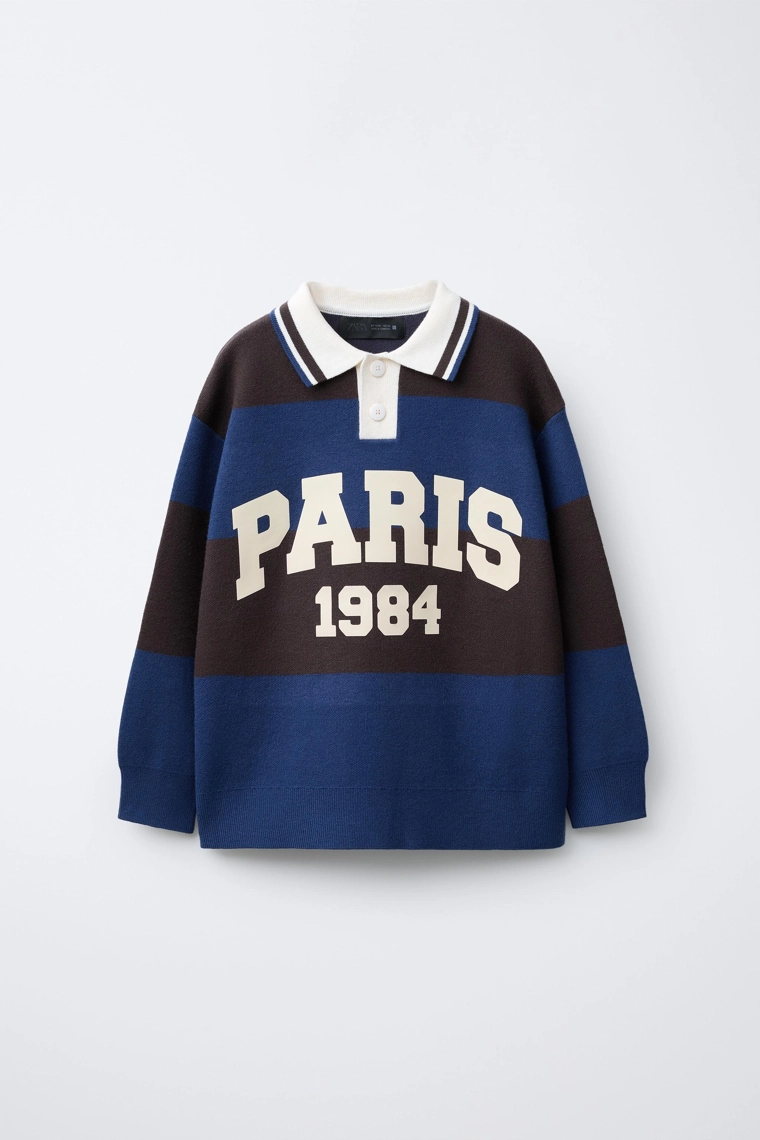 ВЯЗАНЫЙ ДЖЕРСИ ПОЛО В ПОЛОСКУ С ПРИНТОМ