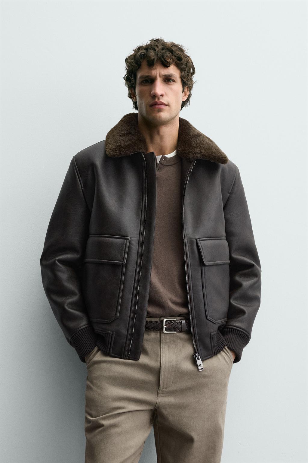 КУРТКА ИЗ ИСКУССТВЕННОЙ КОЖИ С КОМБИНИРОВАННЫМ ВОРОТНИКОМ