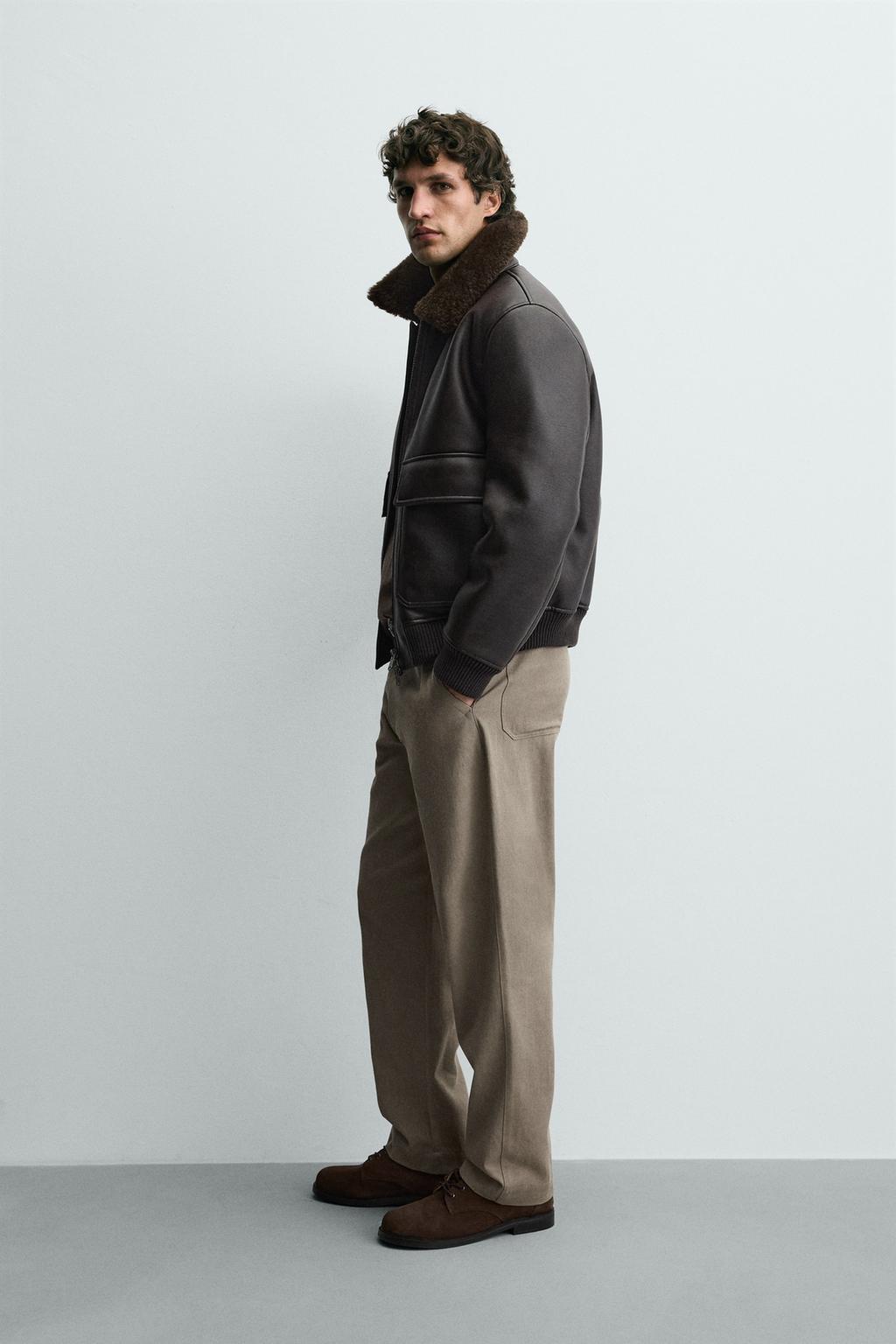 КУРТКА ИЗ ИСКУССТВЕННОЙ КОЖИ С КОМБИНИРОВАННЫМ ВОРОТНИКОМ