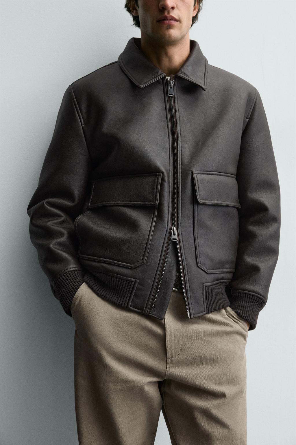 КУРТКА ИЗ ИСКУССТВЕННОЙ КОЖИ С КОМБИНИРОВАННЫМ ВОРОТНИКОМ