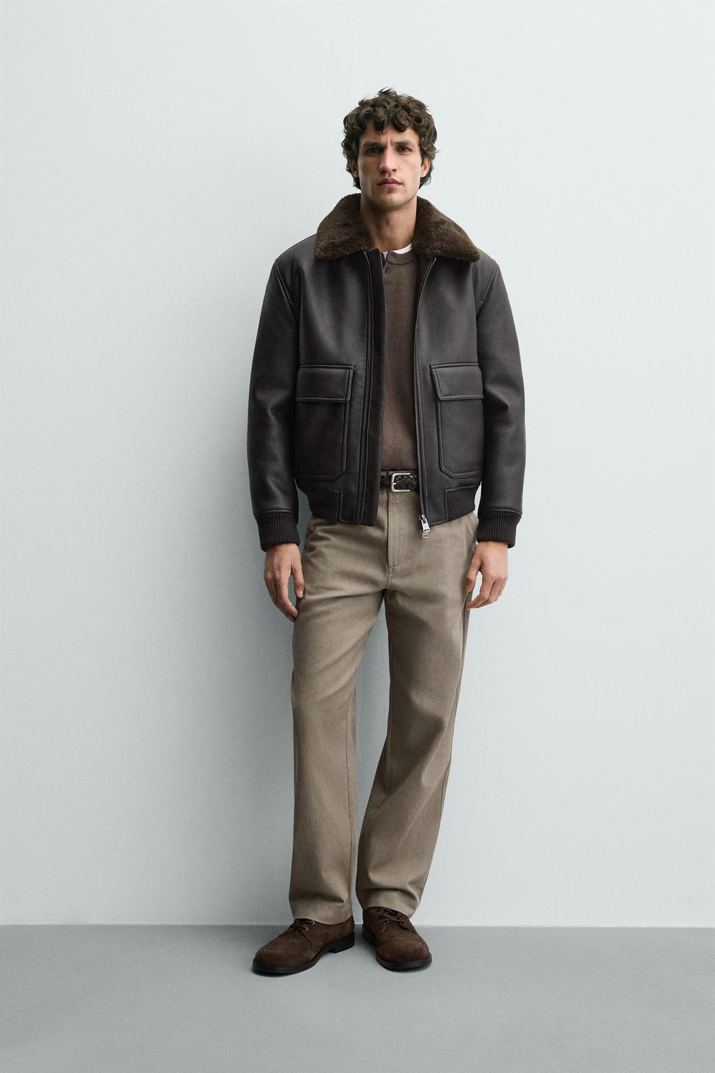 КУРТКА ИЗ ИСКУССТВЕННОЙ КОЖИ С КОМБИНИРОВАННЫМ ВОРОТНИКОМ