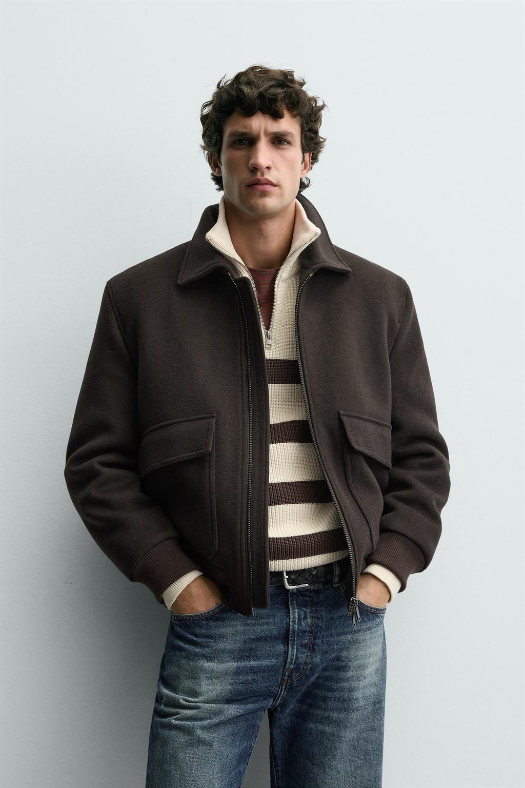 КУРТКА ИЗ СМЕСОВОЙ ШЕРСТИ С КОМБИНИРОВАННЫМ ВОРОТНИКОМ