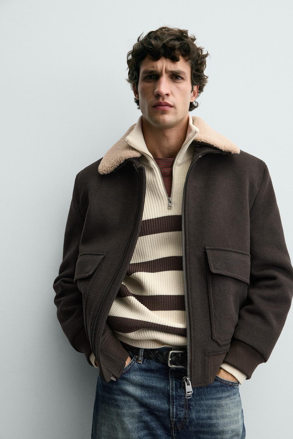 КУРТКА ИЗ СМЕСОВОЙ ШЕРСТИ С КОМБИНИРОВАННЫМ ВОРОТНИКОМ