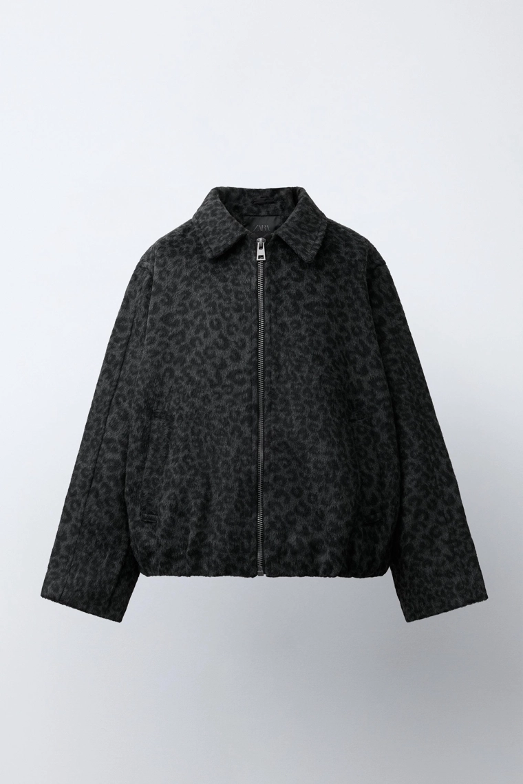 КУРТКА ИЗ СИНТЕТИЧЕСКОЙ ШЕРСТИ С АНИМАЛИСТИЧЕСКИМ ПРИНТОМ