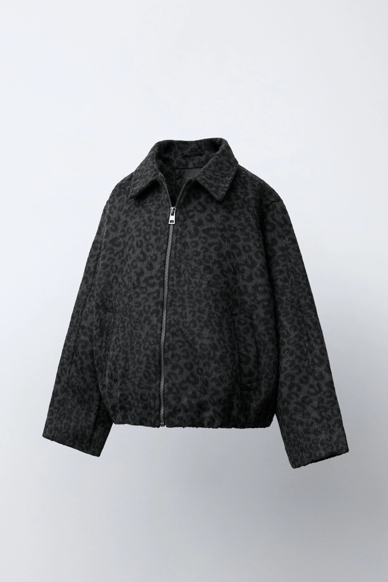 КУРТКА ИЗ СИНТЕТИЧЕСКОЙ ШЕРСТИ С АНИМАЛИСТИЧЕСКИМ ПРИНТОМ