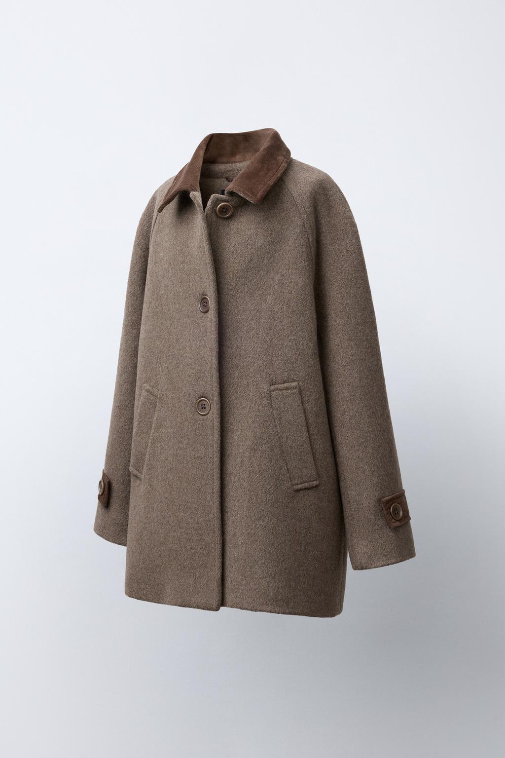 ПАЛЬТО ИЗ КОНТРАСТНОГО ВЕЛЬВЕТА С ШЕРСТЬЮ