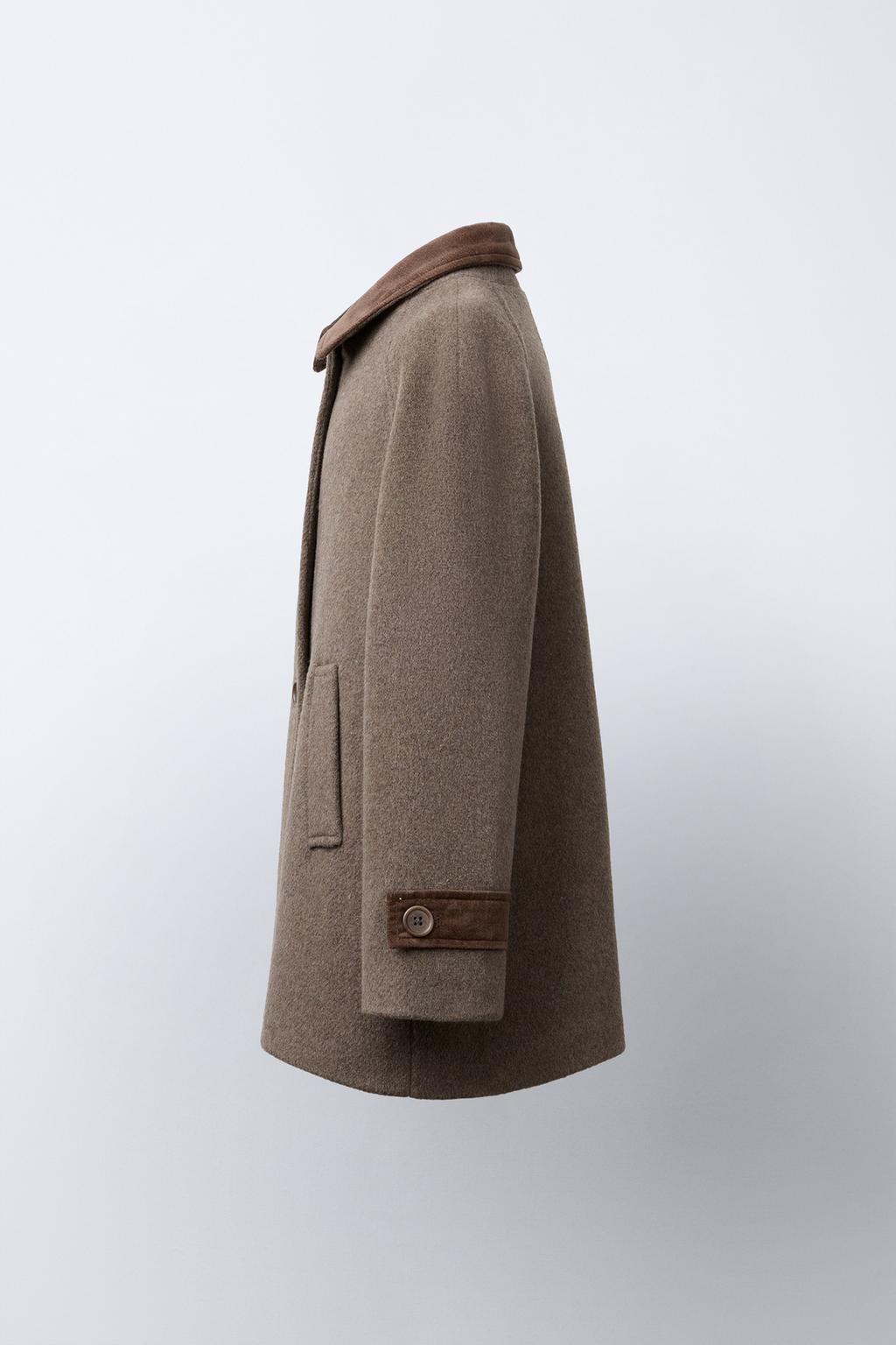 ПАЛЬТО ИЗ КОНТРАСТНОГО ВЕЛЬВЕТА С ШЕРСТЬЮ