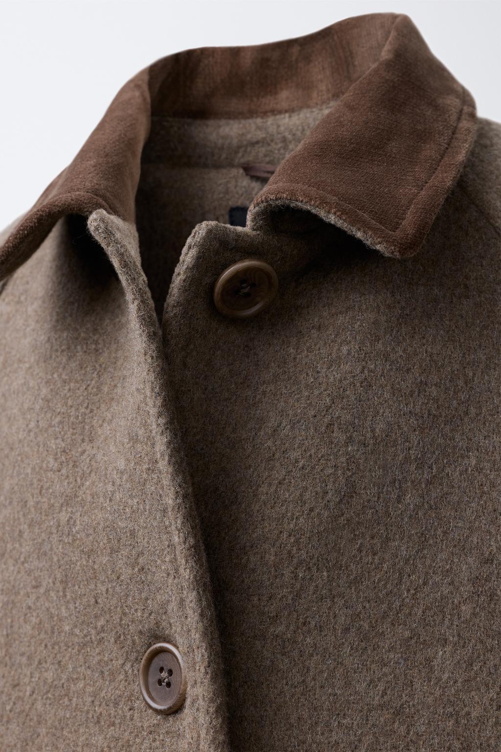 ПАЛЬТО ИЗ КОНТРАСТНОГО ВЕЛЬВЕТА С ШЕРСТЬЮ